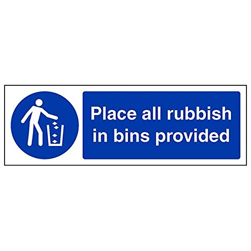 Schild mit Aufschrift "Place All Mbish In Bins Provided", 3 Stück, 300mm x 100mm, 3 von V Safety