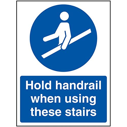 Schild mit Aufschrift"VSafety Hold Handrail When Using These Treairs", 150 x 200 mm, 1 mm Hartplastik von V Safety