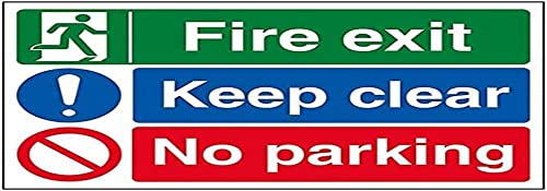 V Safety Sicherheitsschild mit Aufschrift "Fire Exit / Keep Clear / No Parking", 600 x 400 mm, 2 mm von VSafety