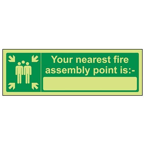 VSafety 17032AX-G Feuermontageschild "Your Nearest Fire Assembly Point Is", Kunststoff, Querformat, 300 mm x 100 mm, grün von V Safety