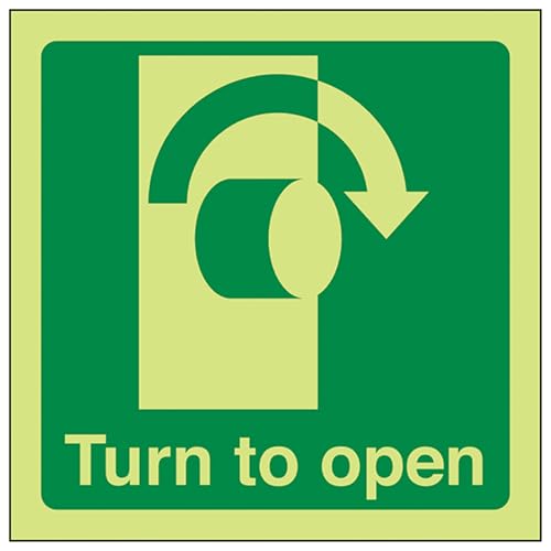 VSafety 22018AF-G Türschild "Turn To Open Clockwise" "Safe Condition", leuchtet im Dunkeln, 1 mm Kunststoff, quadratisch, 100 mm x 100 mm, Grün von V Safety