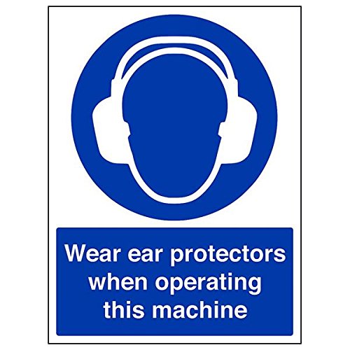 VSafety 41019BC-S Schild "Wear Ear Protectors When Operating Machine", 300 mm x 400 mm, 3 Stück von V Safety