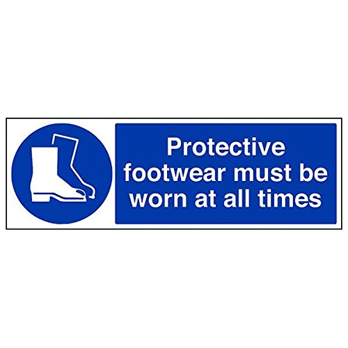 VSafety 41089BP-S Schild mit Aufschrift "Protective Footwear Worn At All Times", 600 mm x 200 mm, 3 Stück von V Safety