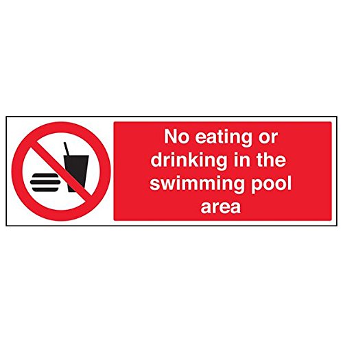 VSafety 58014BP-S Schild "No Eating/Drinking In Swimming Pool Area", 600 mm x 200 mm, 3 Stück von V Safety