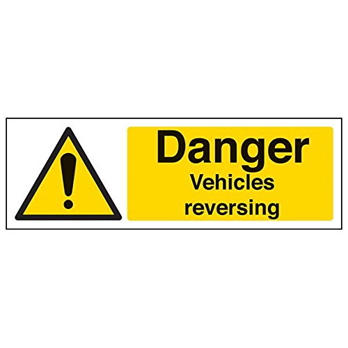 VSafety 64018AX-S'Danger Vehicles Reversing' Schild, Querformat, 300 mm x 100 mm, 3 Stück von VSafety