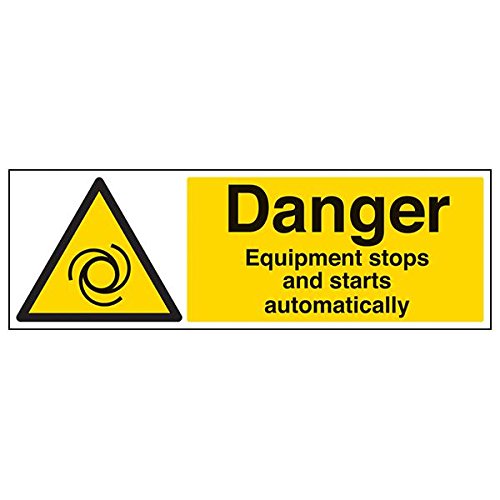 VSafety 65035BP-S'Danger Equipment Stop/Start Automatically' Schild, 600 mm x 200 mm (3 Stück) von V Safety