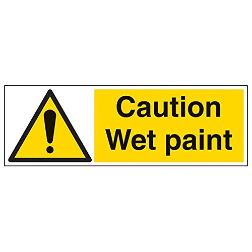VSafety 67077BP-S Schild "Caution Wet Paint", Querformat, 600 mm x 200 mm, 3 Stück von VSafety
