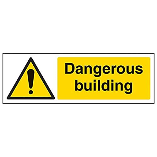 VSafety 67104AX-S"Dangerous Building"-Schild, Querformat, 300 mm x 100 mm, 3 Stück von V Safety