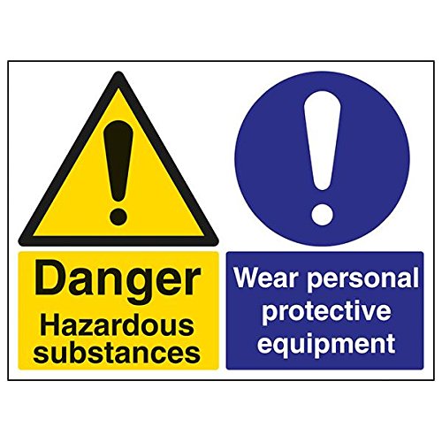 VSafety 6A087BF-S Schild "Danger Hazardous Substances/Wear PSA", 400 mm x 300 mm, 3 Stück von V Safety