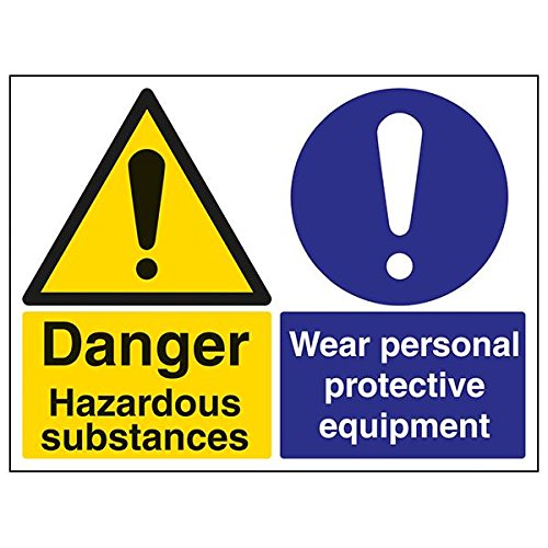 VSafety 6A087BF-S Schild "Danger Hazardous Substances/Wear PSA", 400 mm x 300 mm, 3 Stück von VSafety