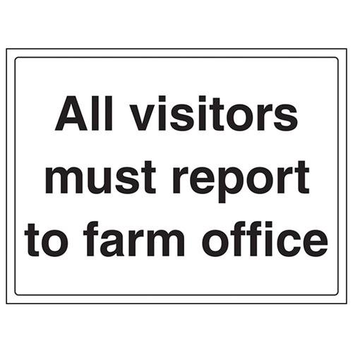 VSafety All Visitors Must Report To Farm Office Schild – Querformat – 400 mm x 300 mm – Vinyl von VSafety