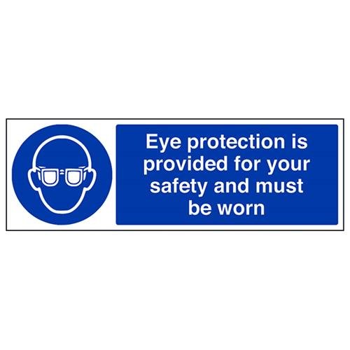 VSafety Augenschutz wird für Ihre Sicherheit und muss getragen werden, PSA-Schild, Querformat, 450 x 150 mm, 1 mm starrer Kunststoff von V Safety