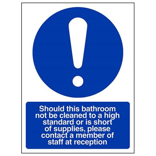 VSafety Bathroom Cleanliness/Inform A Member Of Staff Schild, Hochformat, 150 x 200 mm, selbstklebendes Vinyl von V Safety