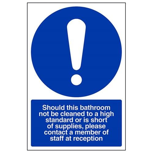 VSafety Bathroom Cleanliness/Inform A Member Of Staff Schild, Hochformat, 200 mm x 300 mm, Vinyl von VSafety