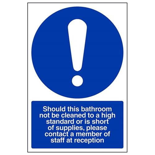 VSafety Bathroom Cleanliness/Inform A Member Of Staff Schild, Hochformat, 200 x 300 mm, 1 mm starrer Kunststoff von V Safety