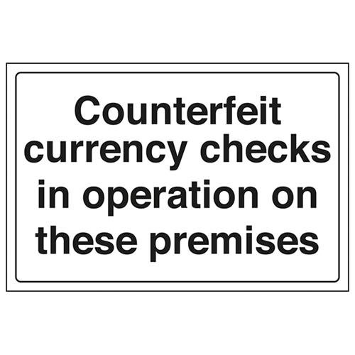 VSafety Counterfeit Currency Checks Schild – Querformat, 300 mm x 200 mm – selbstklebendes Vinyl von V Safety