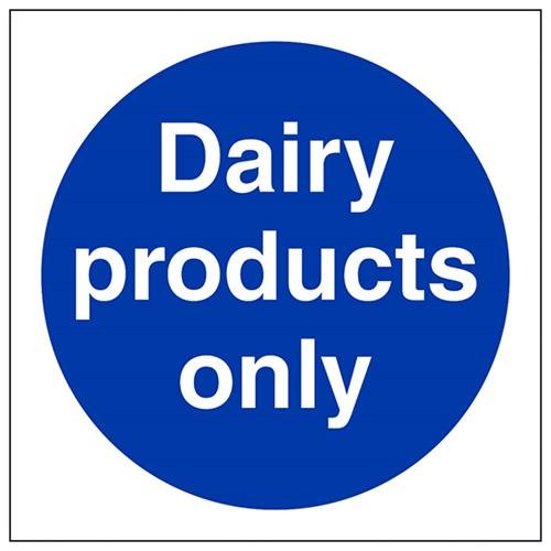 VSafety Dairy Products Only Schild, quadratisch, 100 x 100 mm, 1 mm starrer Kunststoff von V Safety