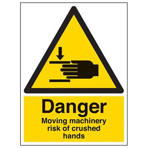 VSafety Danger Moving Machinery Risk Of Trapped Hands Schild - Hochformat - 300 mm x 400 mm - Vinyl von V Safety