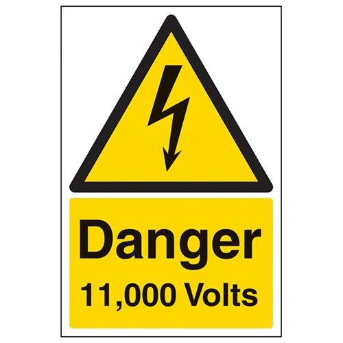 VSafety Danger Warnschild aus Vinyl, selbstklebend, 11.000 Volt, Hochformat, 200 mm x 300 mm von V Safety