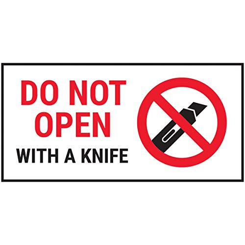 VSafety Do Not Open With A Knife Aufkleber, Rot, 51 x 25 mm, 250 Stück von V Safety