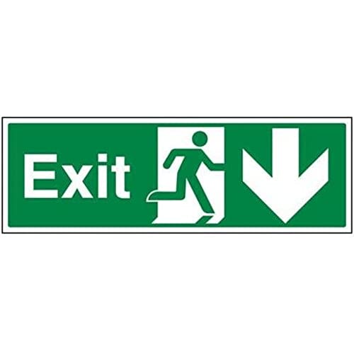 VSafety Exit Arrow Down Schild, Querformat, 450 x 150 mm, 1 mm starrer Kunststoff von V Safety