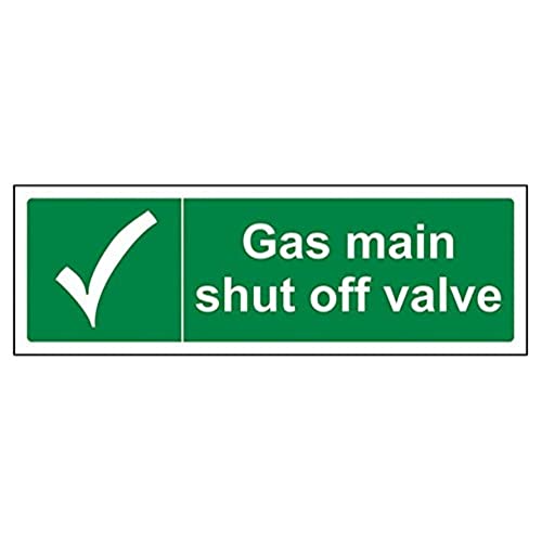 VSafety Gas Main Shut Off Valve Schild – Querformat – 300 mm x 100 mm – 1 mm starrer Kunststoff von V Safety