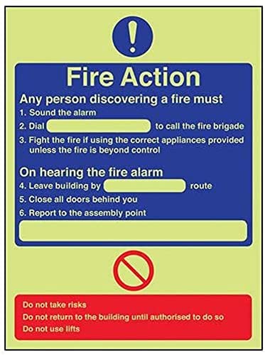 VSafety Glow In The Dark Any Person Discovering A Fire... Fire Action Hinweisschild – 200 mm x 300 mm – selbstklebendes Vinyl von V Safety
