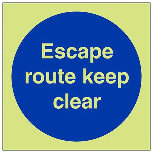 VSafety Glow In The Dark Escape Route Keep Clear Schild, 200 mm x 200 mm, selbstklebendes Vinyl von VSafety