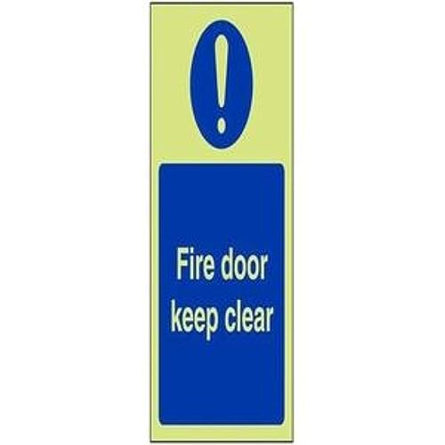 VSafety Glow In The Dark Fire Door Keep Clear Schild – Hochformat – 100 mm x 150 mm – selbstklebendes Vinyl von V Safety