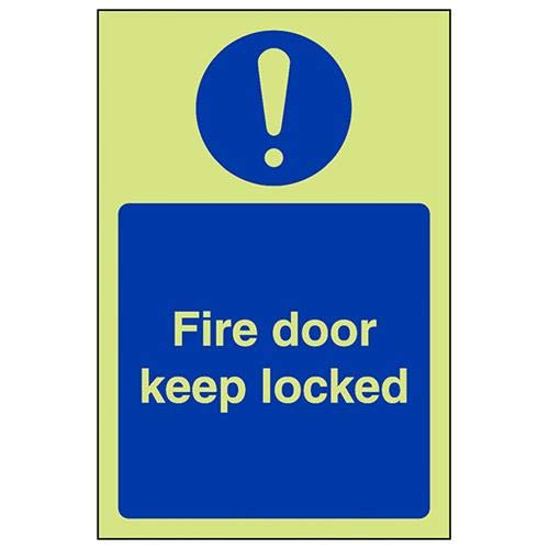 VSafety Glow In The Dark Fire Door Keep Locked Schild, 150 x 200 mm, fester Kunststoff von V Safety