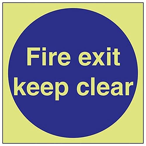 VSafety Glow In The Dark Fire Exit Keep Clear Pflichtschild, 400 mm x 400 mm, selbstklebendes Vinyl von VSafety