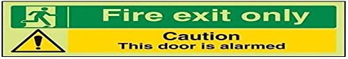 VSafety Glow In The Dark Fire Exit Only/Door Alarmed Schild – 300 mm x 100 mm – selbstklebendes Vinyl von VSafety