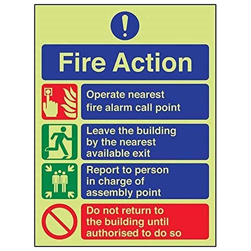 VSafety Glow In The Dark Schild mit Brandschutzverbot/Do Not Return Fire Action Hinweisschild – 150 mm x 200 mm – selbstklebendes Vinyl von VSafety