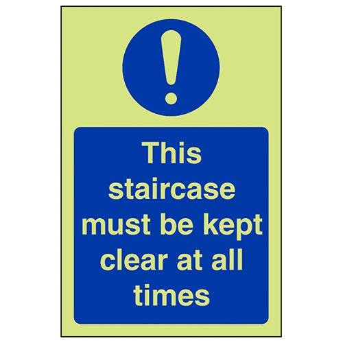 VSafety Glow In The Dark Staircase must be Kept Clear At All Times Schild – 100 mm x 150 mm – selbstklebendes Vinyl von V Safety