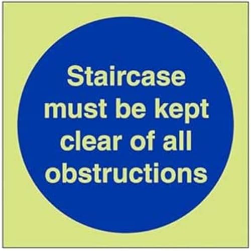VSafety Glow In The Dark Staircase must be Kept Clear Of All Obstructions Schild, 200 mm x 200 mm, selbstklebendes Vinyl von VSafety