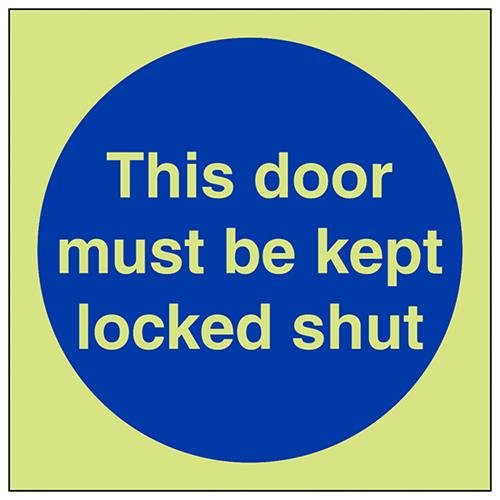 VSafety Glow In The Dark This Door Must Be Kept Locked Shut Schild – 200 mm x 200 mm – selbstklebendes Vinyl von V Safety