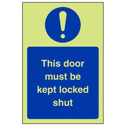 VSafety Glow In The Dark This Door Must Be Kept Locked Shut Schild – Hochformat – 100 mm x 150 mm – selbstklebendes Vinyl von V Safety