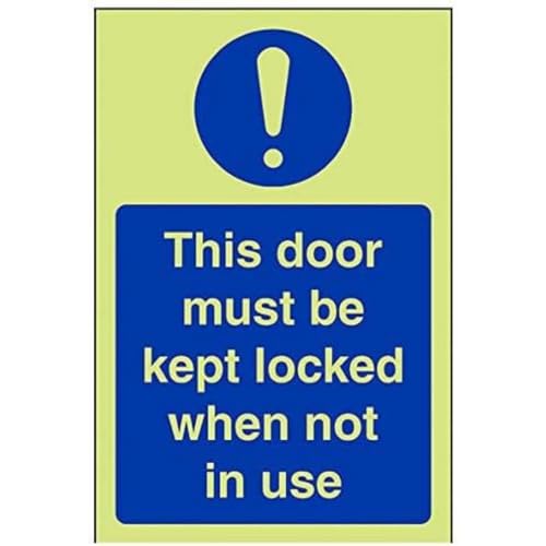 VSafety Glow In The Dark This Door To Be Kept Locked When Not In Use Schild, 100 mm x 150 mm, starrer Kunststoff von V Safety