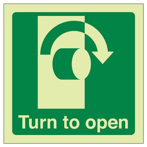 VSafety Glow In The Dark Turn To Open (Uhrzeigersinn) Türschild, 100 mm x 100 mm, selbstklebendes Vinyl von VSafety