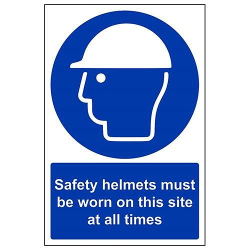 VSafety Helmets Must Be Worn All Times On Site PSA-Schild, Hochformat, 200 mm x 300 mm, selbstklebendes Vinyl von VSafety