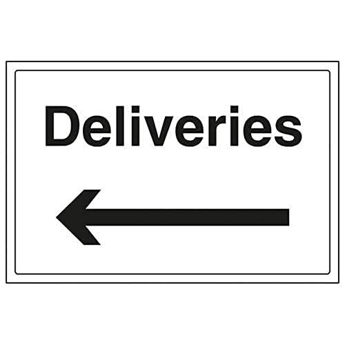 VSafety Hinweisschild "Deliveries With Arrow left", Querformat, 300 x 200 mm, 1 mm Hartplastik von V Safety