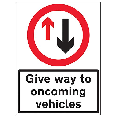 VSafety Hinweisschild "Give Way To Oncoming Traffic", 600 x 800 mm, 3 mm, Aluminium-Verbundwerkstoff mit Befestigungskanal von V Safety