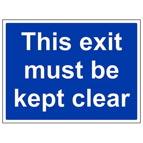 VSafety Hinweisschild "This Exit Must Be Kept Clear", Querformat, 400 x 300 mm, 1 mm starrer Kunststoff von VSafety