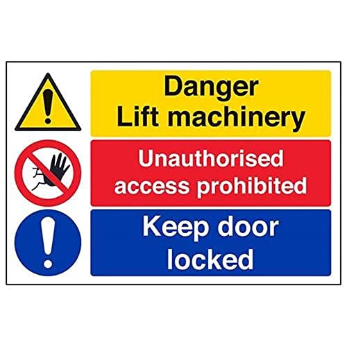 VSafety "Lift Machinery Unauthorised Access Prohibited", 2 mm starrer Kunststoff, 300 mm x 200 mm von V Safety