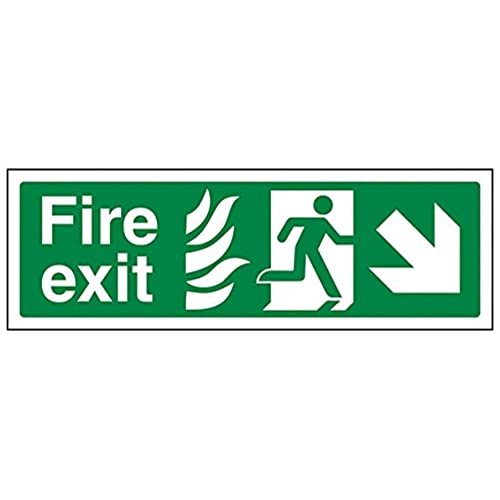VSafety NHS Fire Exit Arrow Down Right Schild – Querformat – 300 mm x 100 mm – selbstklebendes Vinyl von V Safety