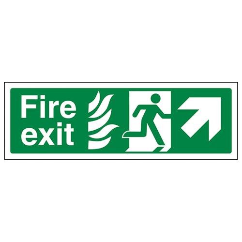 VSafety NHS Fire Exit Arrow Up Right Schild – Querformat – 300 mm x 100 mm – 1 mm starrer Kunststoff von V Safety