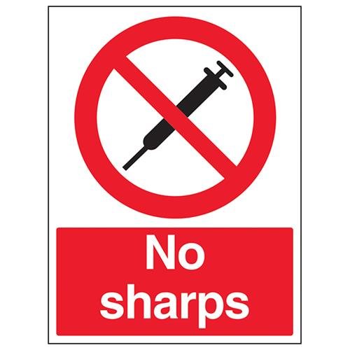 VSafety No Sharps Prohibition Schild, Hochformat, 300 x 400 mm, 1 mm starrer Kunststoff von V Safety