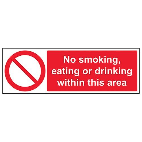 VSafety No Smoking Eating Drinking Area Schild – Querformat – 450 mm x 150 mm – 1 mm starrer Kunststoff von V Safety
