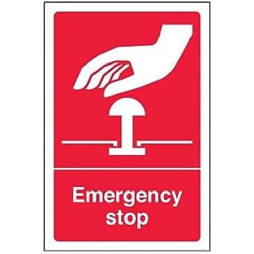 VSafety Notfall-Stopp-Schild, Hochformat, 100 x 150 mm, 1 mm, starrer Kunststoff, Rot von V Safety