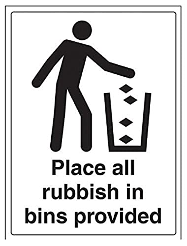 VSafety Please All Rubbish In Bins Provided Schild – Hochformat – 300 mm x 400 mm – selbstklebendes Vinyl von V Safety